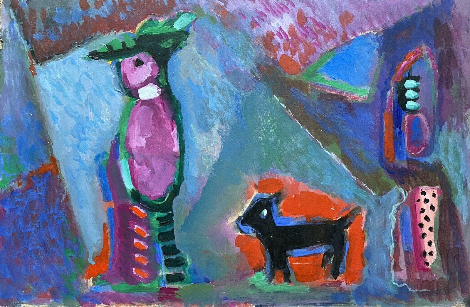 Akos Biro Figurative Painting - AKOS BIRO (HUNGARIAN 1911-2002) FRENCH EXPRESSIONIST OIL - FIGURE WITH DOG