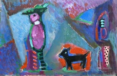 AKOS BIRO (HUNGARIAN 1911-2002) FRENCH EXPRESSIONIST OIL - FIGURE WITH DOG