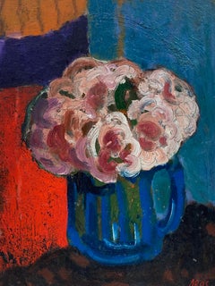 AKOS BIRO (HUNGARIAN 1911-2002) FRENCH EXPRESSIONIST OIL - FLOWERS IN GLASS