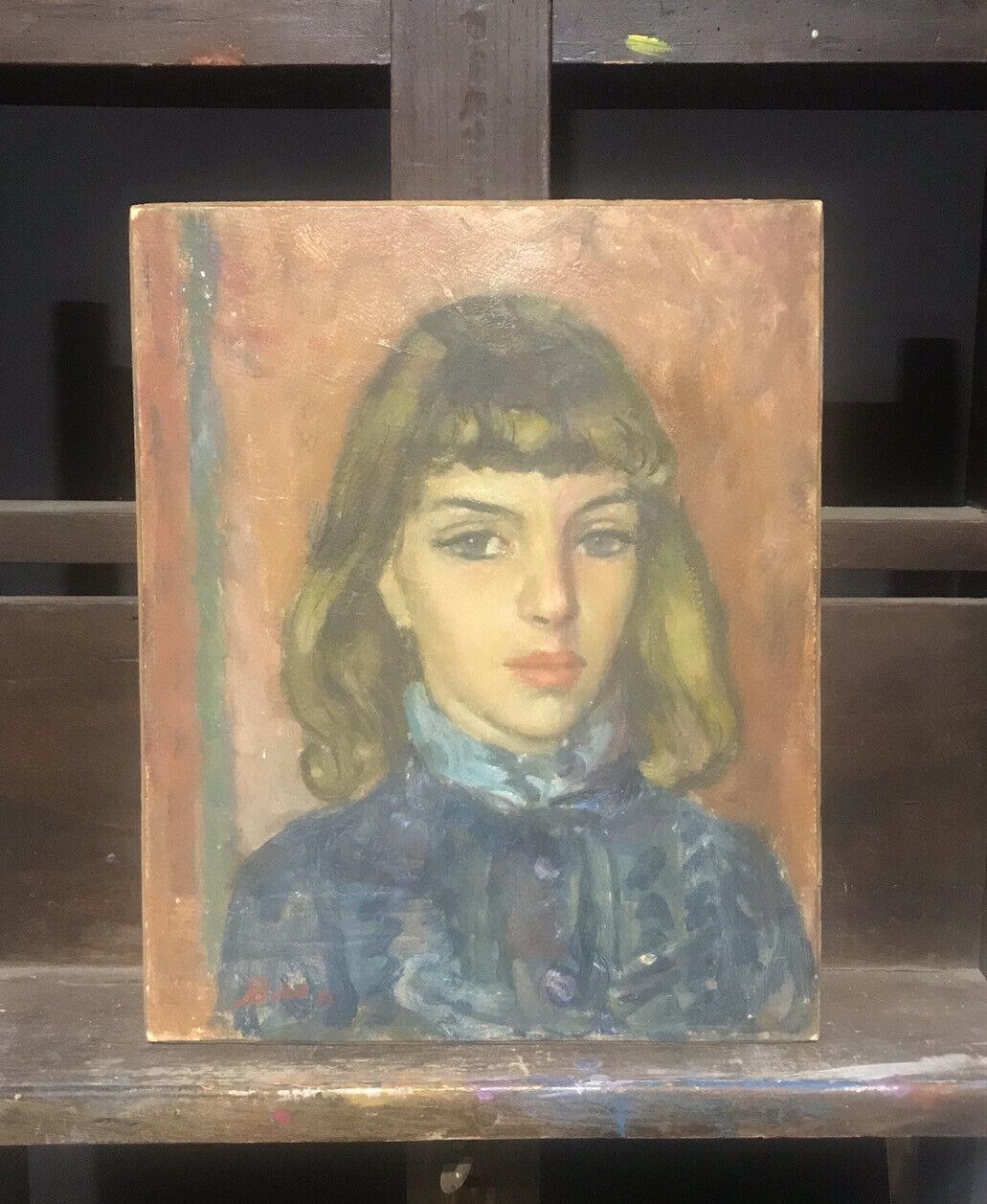 AKOS BIRO (HUNGARIAN 1911-2002) ILLES EXPRESSIONNistes FRANÇAIS - PORTRAIT YOUNG LADY - Painting de Akos Biro