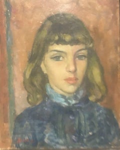 Retro AKOS BIRO (HUNGARIAN 1911-2002) FRENCH EXPRESSIONIST OIL - PORTRAIT YOUNG LADY