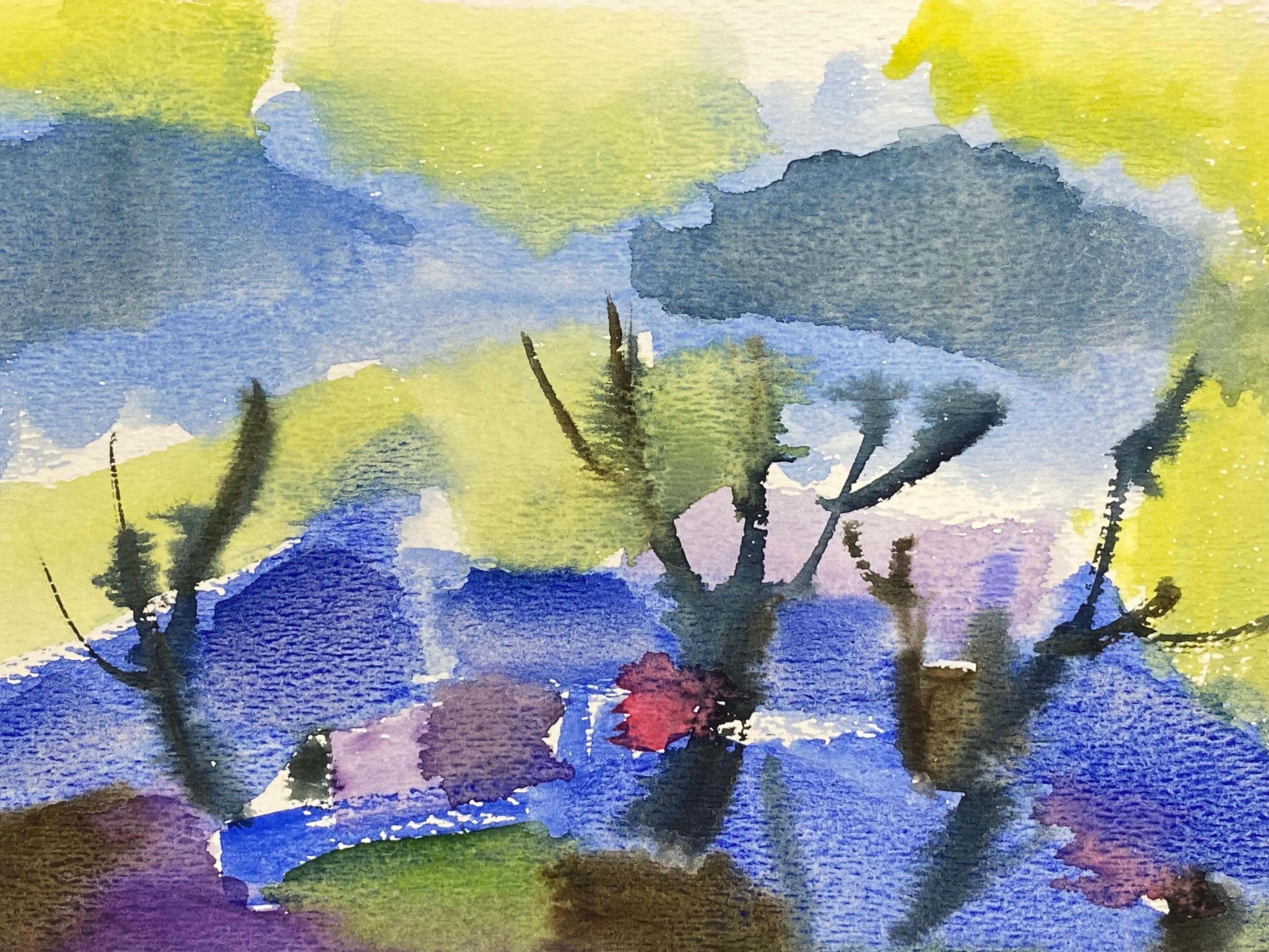 Peinture à l'huile originale d'un expressionniste français, abstrait et coloré - Gris Landscape Painting par Akos Biro