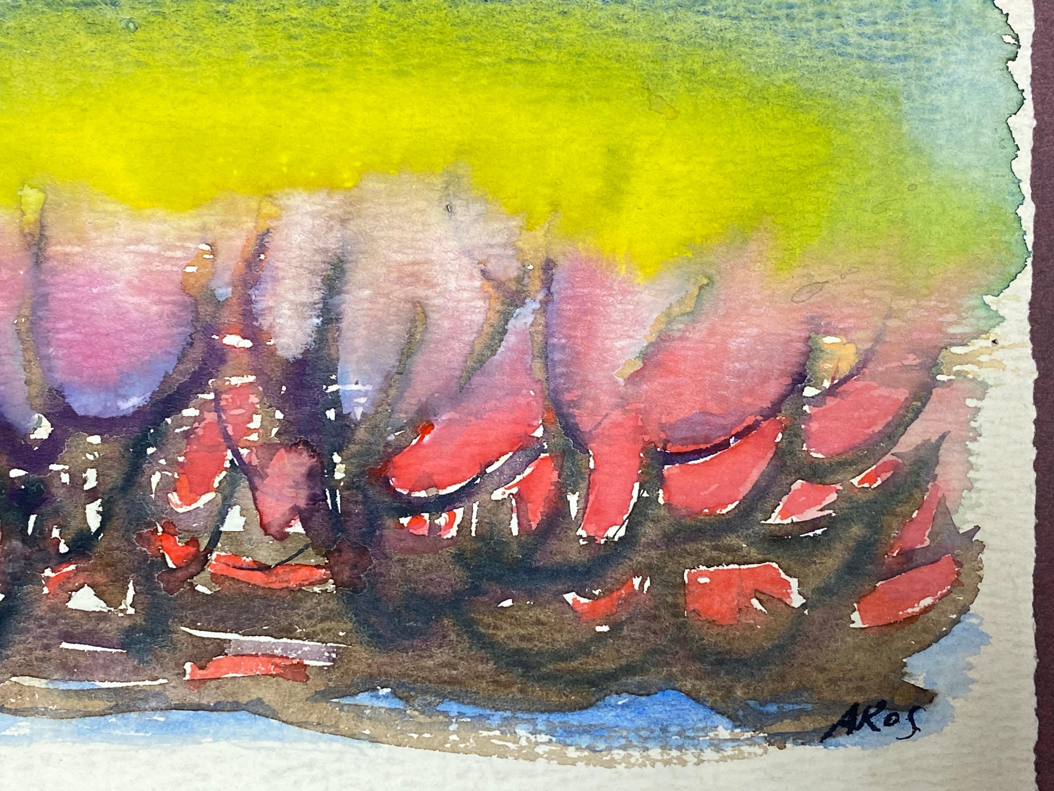 Buntes abstraktes, französisches expressionistisches Originalgemälde (Expressionismus), Painting, von Akos Biro