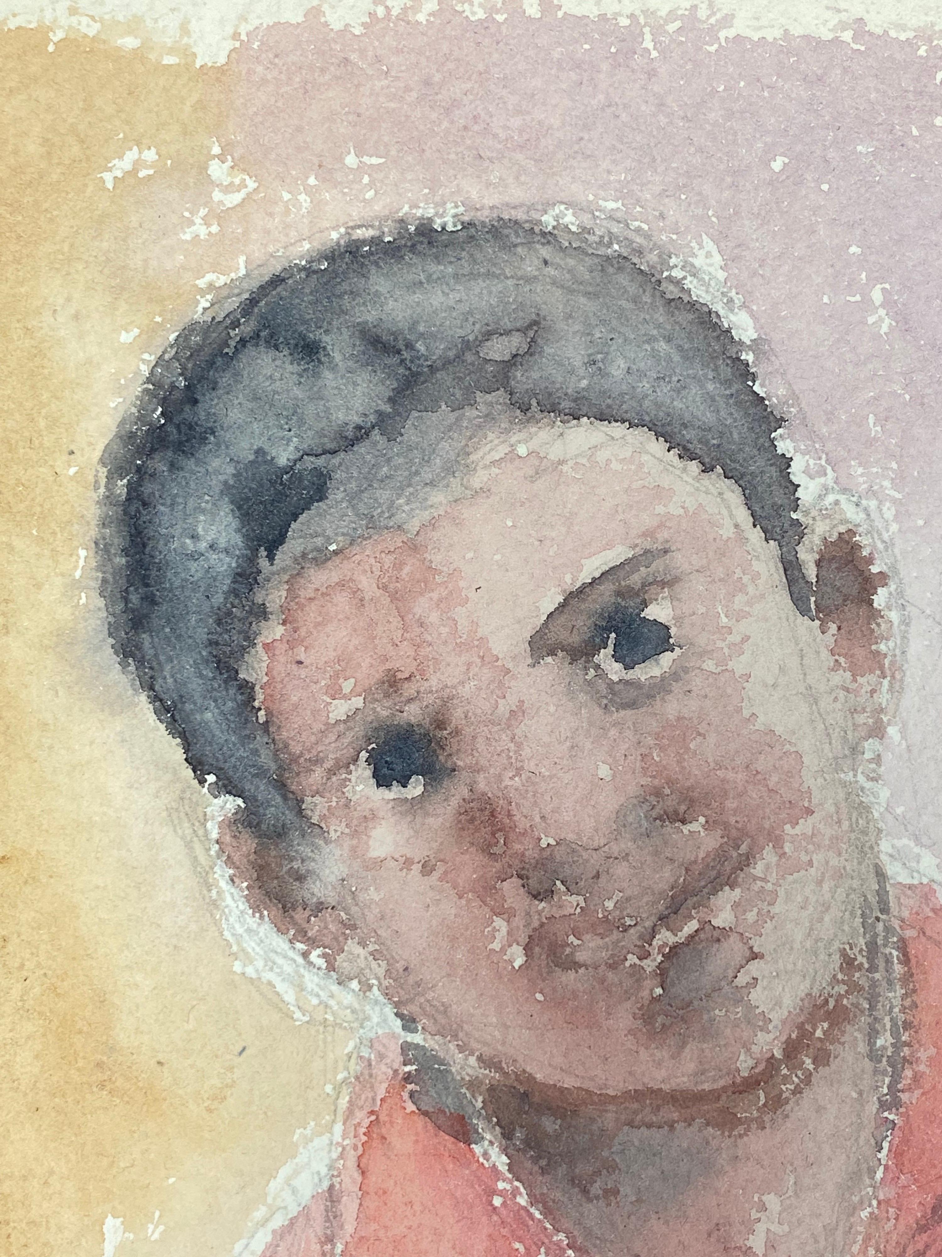 Buntes abstraktes Porträt, französisches expressionistisches Originalgemälde (Expressionismus), Painting, von Akos Biro