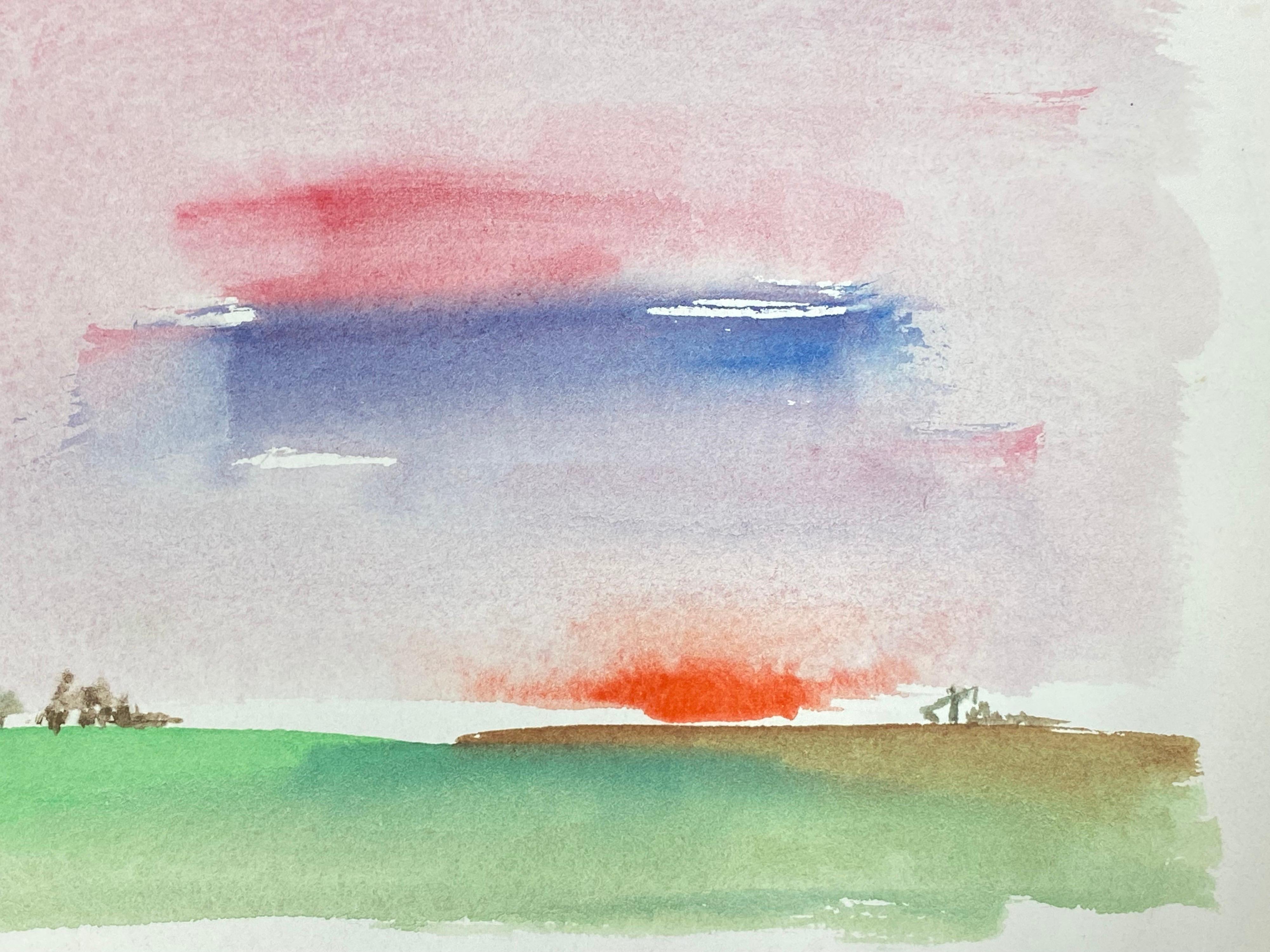 Le ciel de coucher de soleil abstrait et coloré, peinture d'origine de l'expressionniste français - Painting de Akos Biro