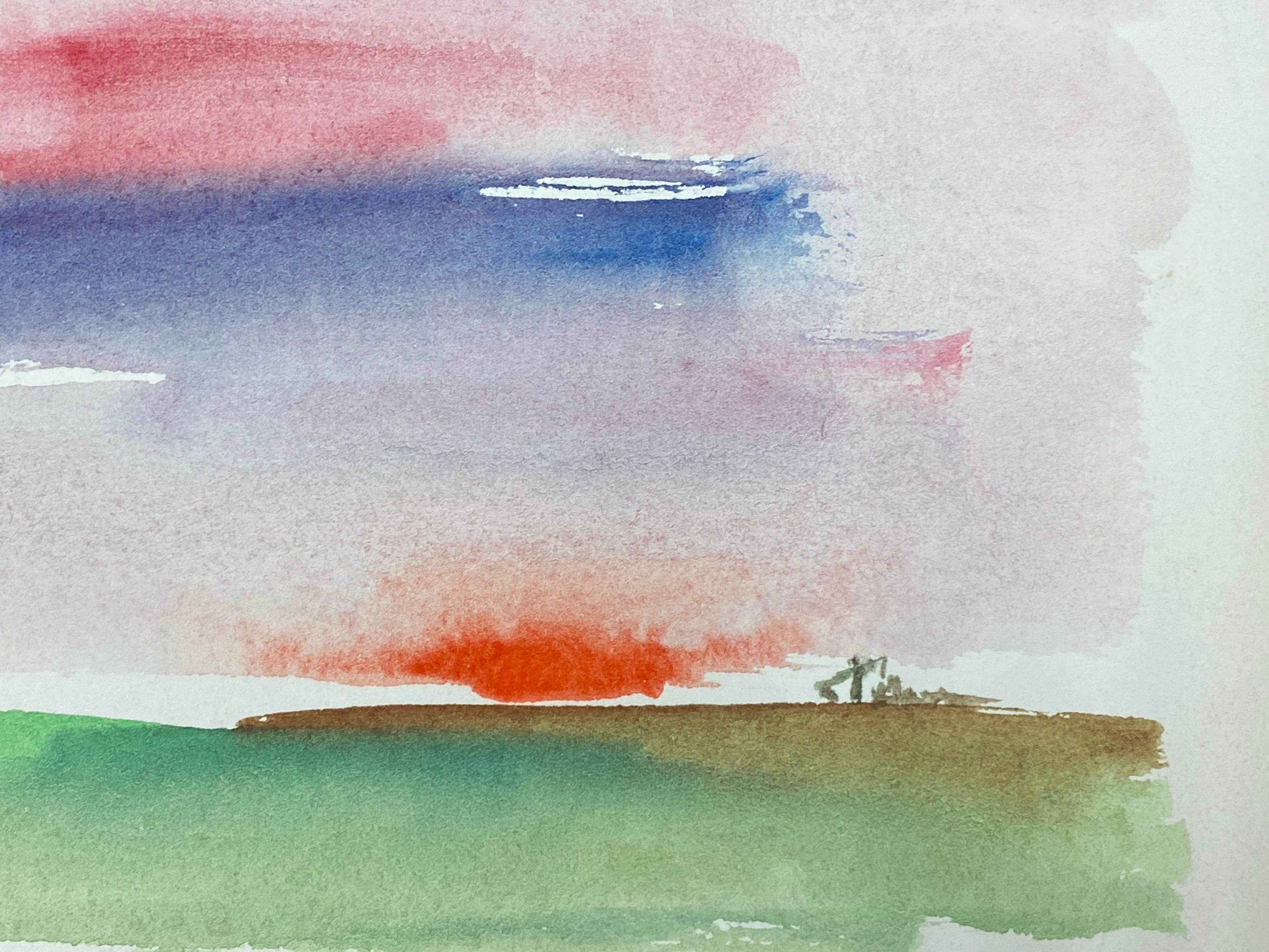 Buntes abstraktes Sonnenuntergang-Wandbild, französisches expressionistisches Originalgemälde im Angebot 1