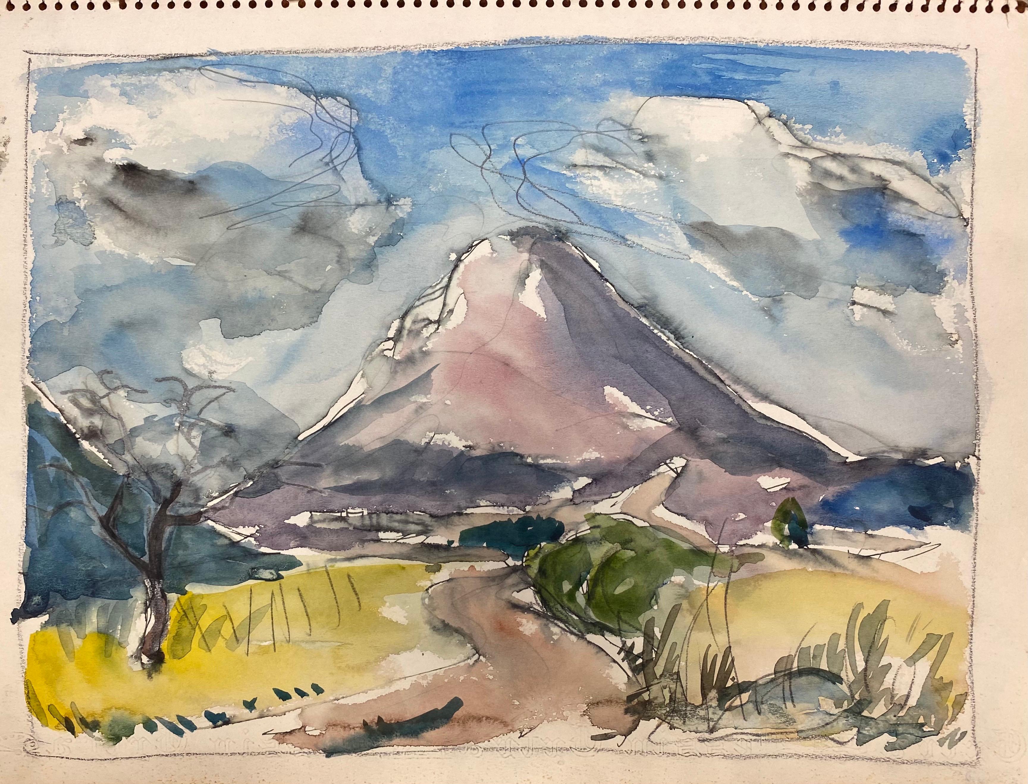 Peinture d'origine de l'expressionniste français Provence, paysage montagneux - Painting de Akos Biro