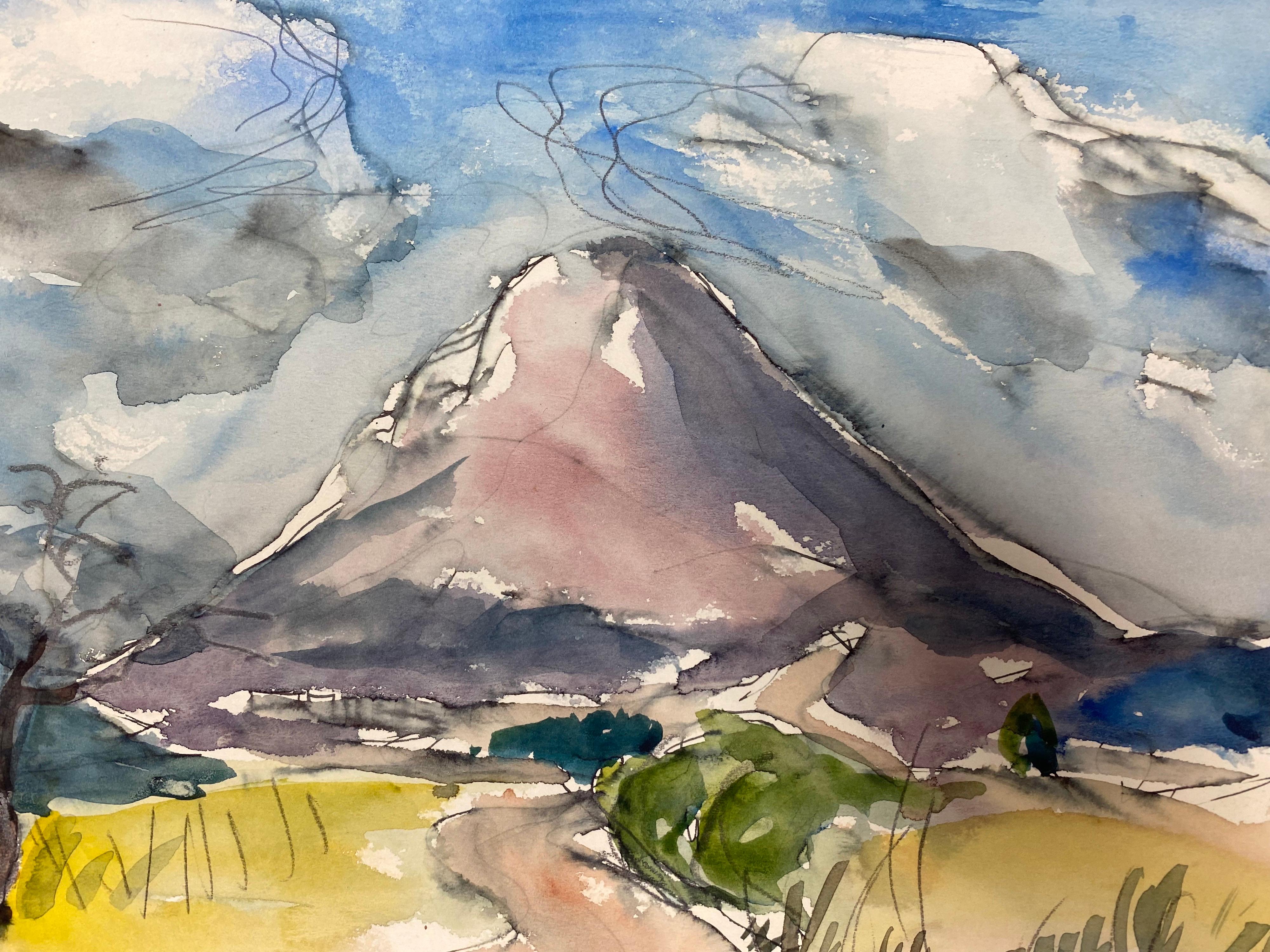 Peinture d'origine de l'expressionniste français Provence, paysage montagneux - Expressionniste Painting par Akos Biro