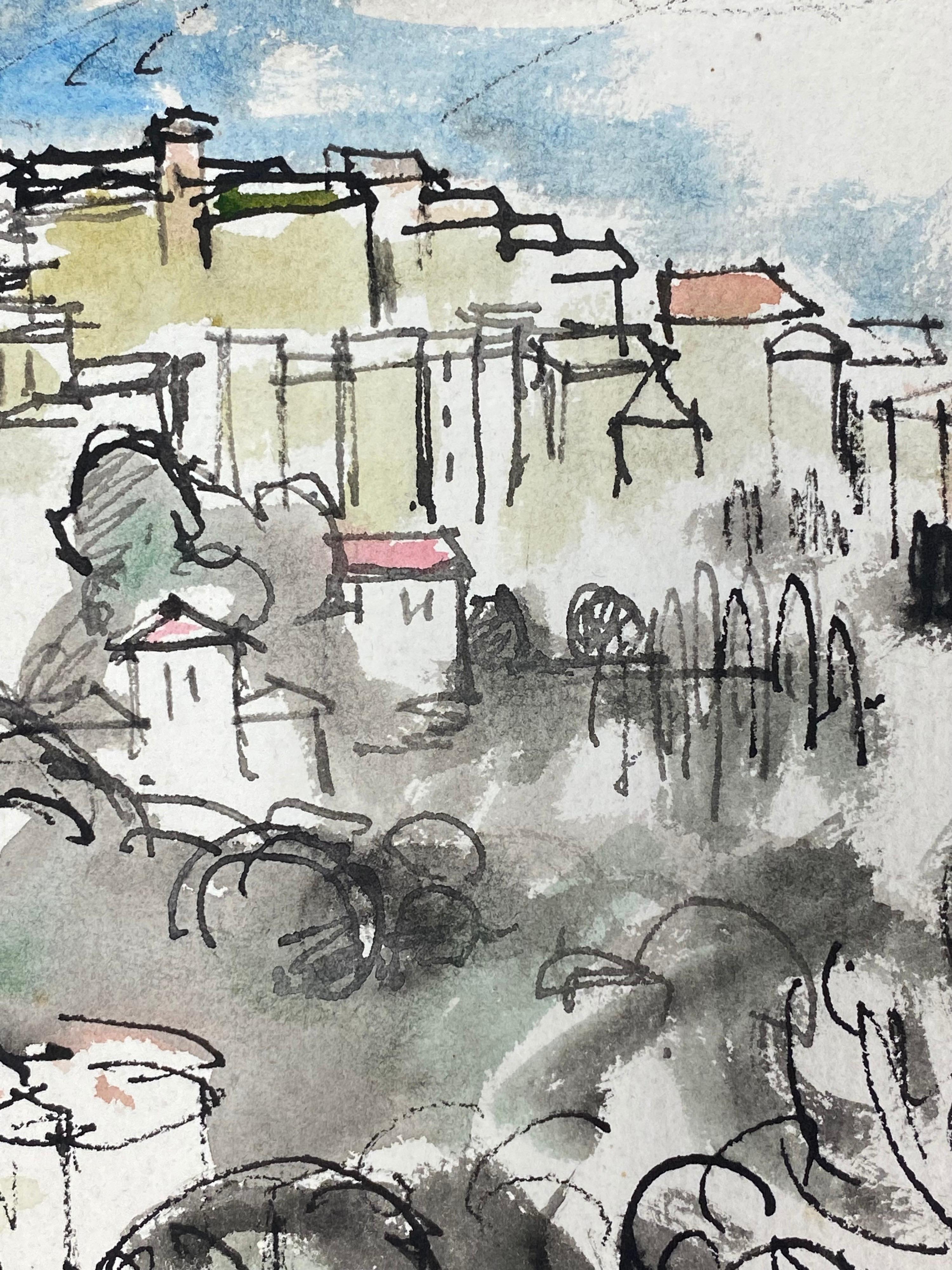 Village perché sur une colline de Provence, peinture d'origine de l'expressionniste français - Painting de Akos Biro