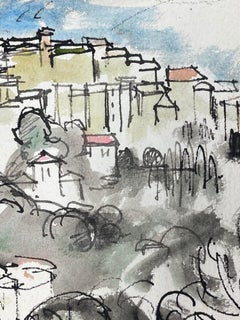 Französisches expressionistisches Originalgemälde "Hill Perched Village" in der Provence