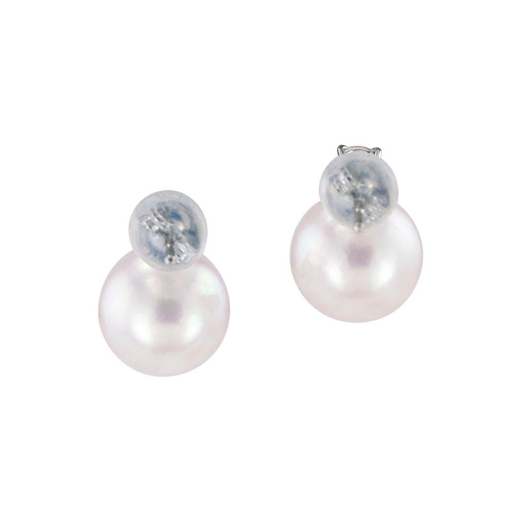 Contemporary Akoya Cultured Pearl Diamond Platinum Stud Earrings