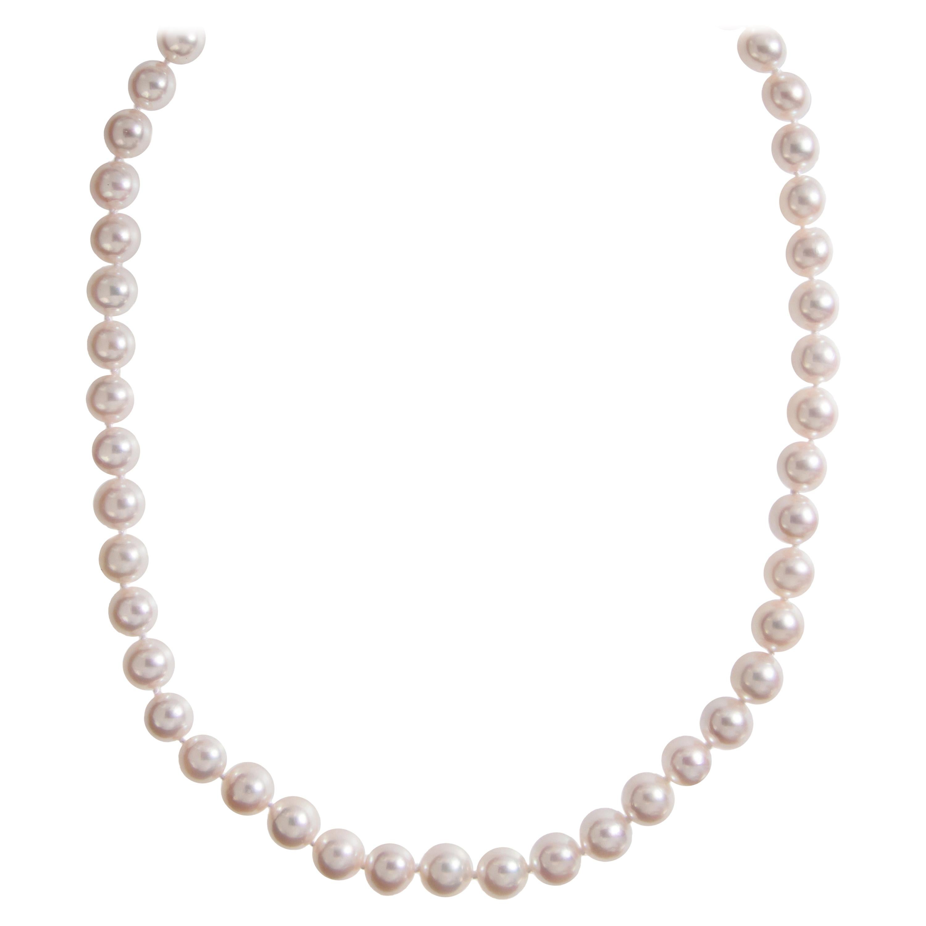 Akoya AA Cultured Pearl 18 Karat Gold and Diamond Necklace For Sale