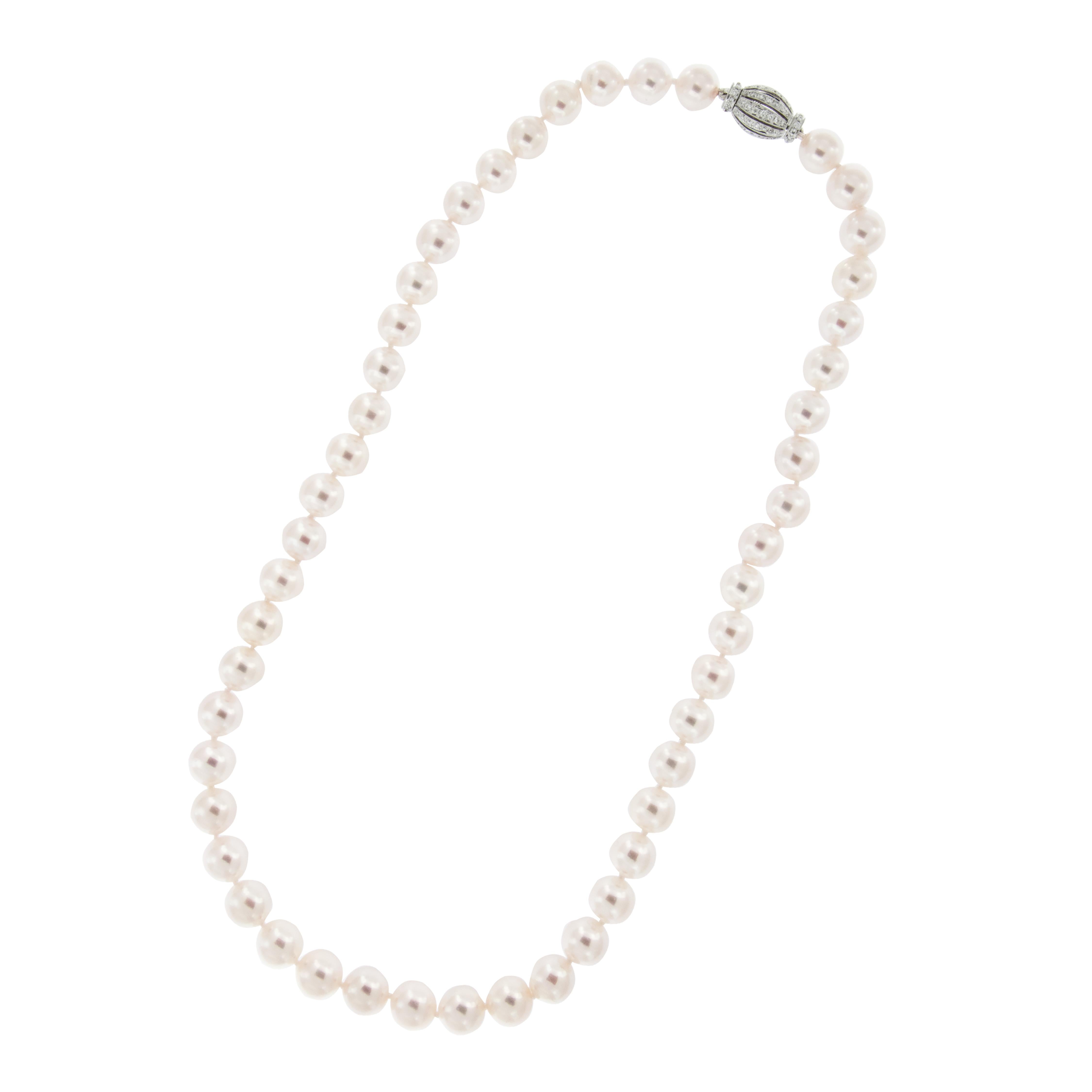 Classic with an extra touch fit for a Princess! This gorgeous Japanese AA Akoya pearl necklace is 18