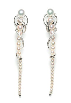 Akoya Baby White Pearl Diamond White Gold Luxury Cocktail Twist Conch Earrings