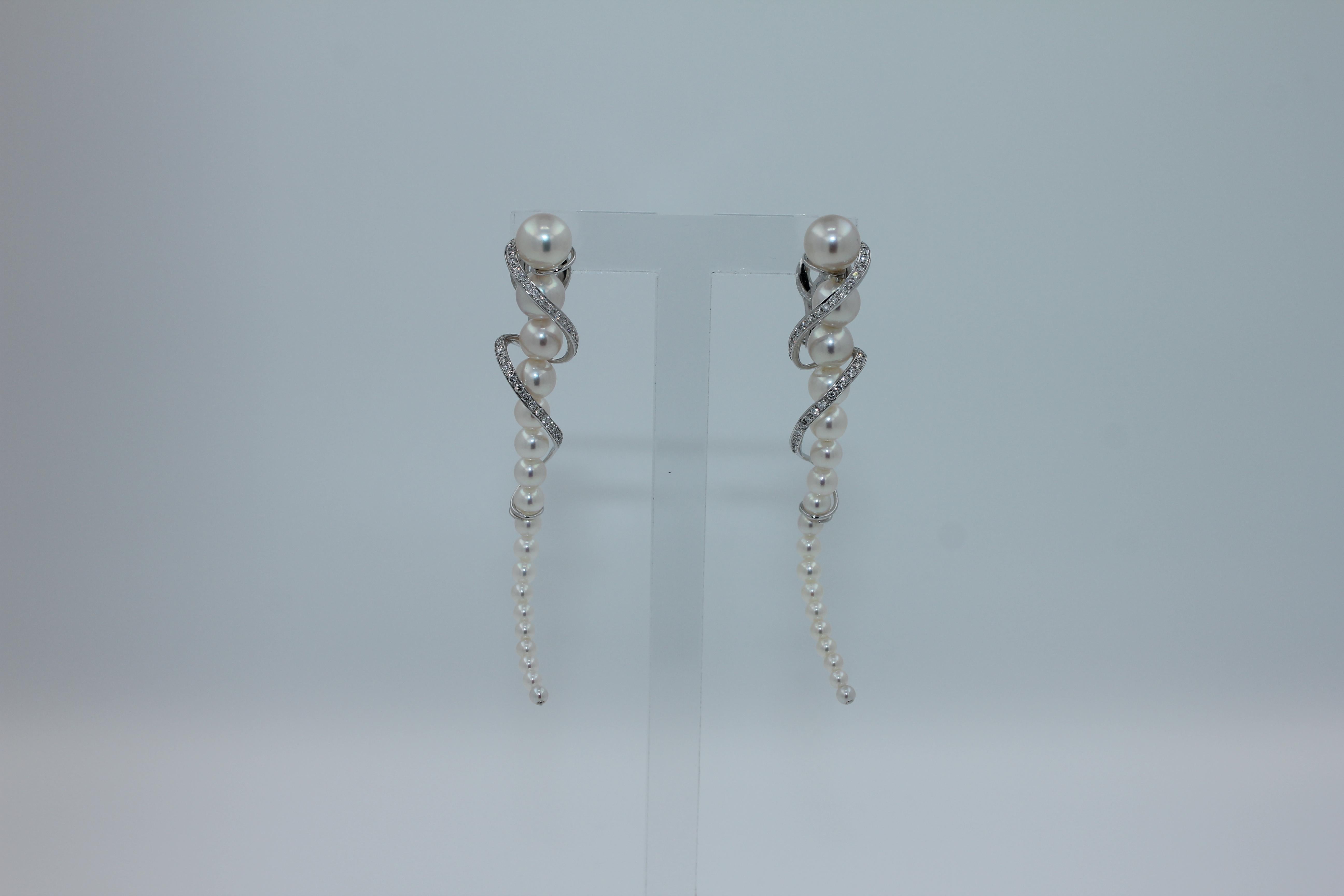 Akoya Baby White Pearl Diamond White Gold Luxury Cocktail Twist Conch Earrings In New Condition For Sale In Oakton, VA