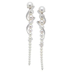 Akoya Baby-Weiße Perle Diamant Weißgold Luxus-Cocktail-Twist-Ohrringe
