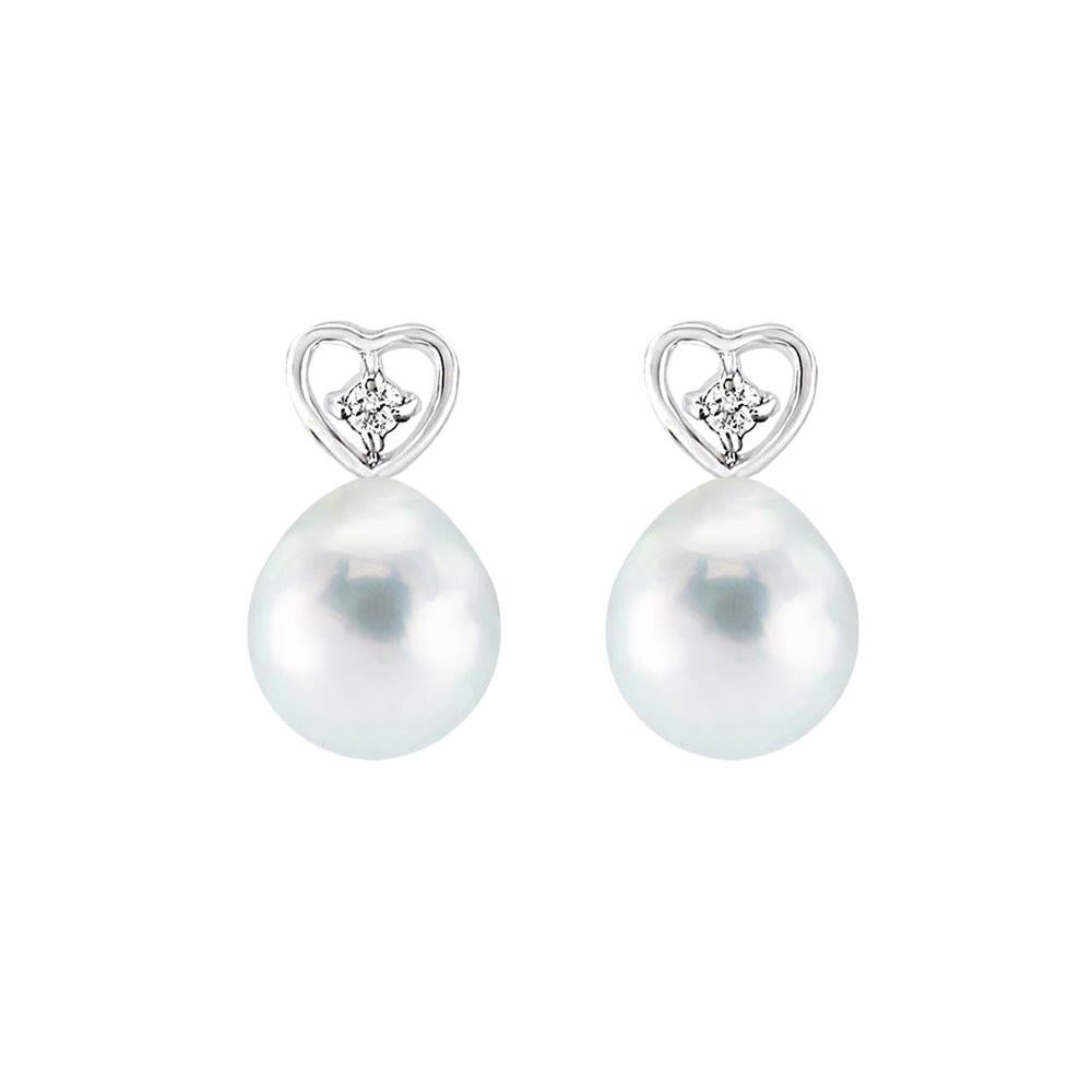 Akoya Baroque Pearl and 0.04ctw Diamond Earrings 14k White Gold For Sale