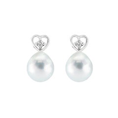 Akoya Baroque Pearl and 0.04ctw Diamond Earrings 14k White Gold