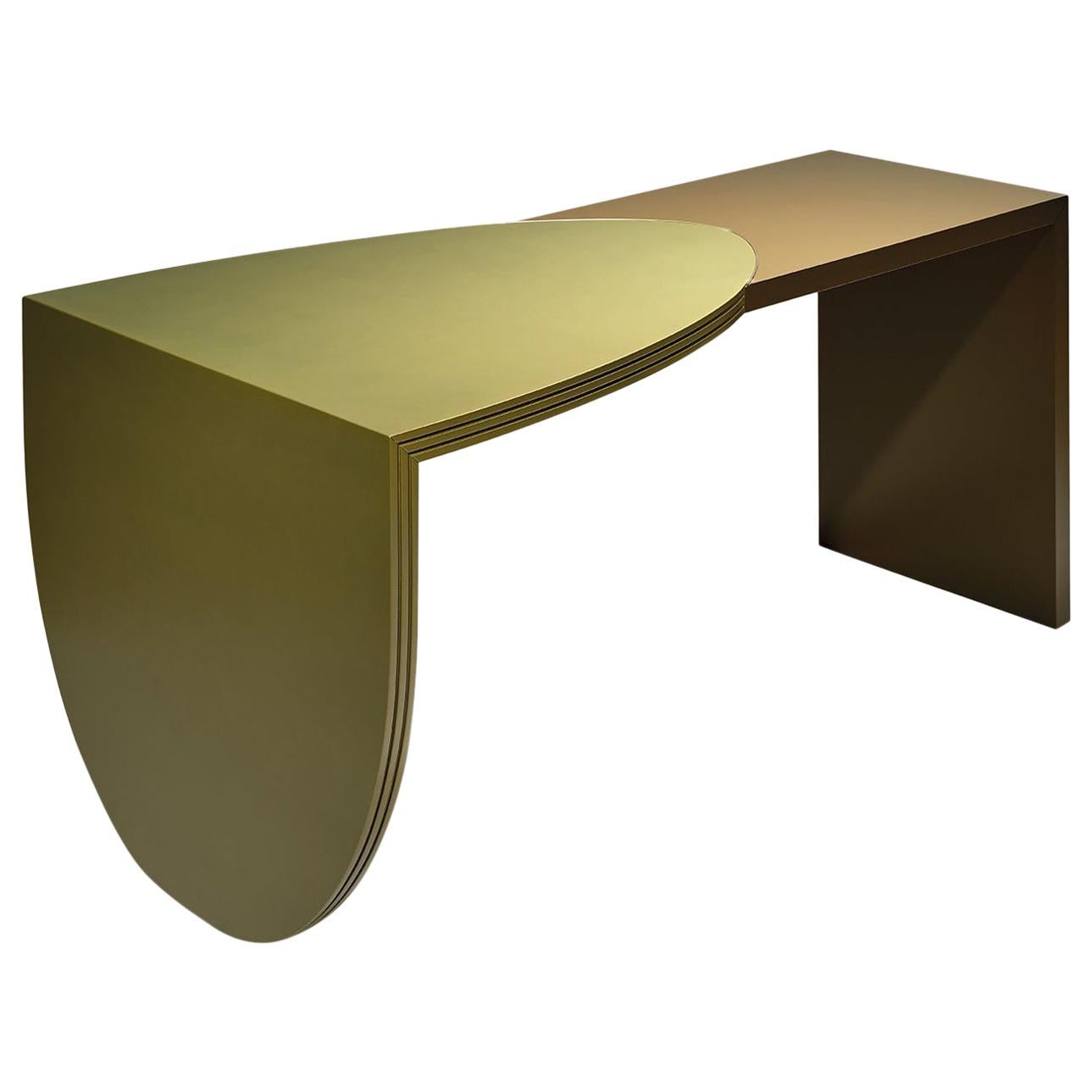 Akoya Contemporary Lacquer Table Desk with Bronze Trim Inlay by Luísa Peixoto