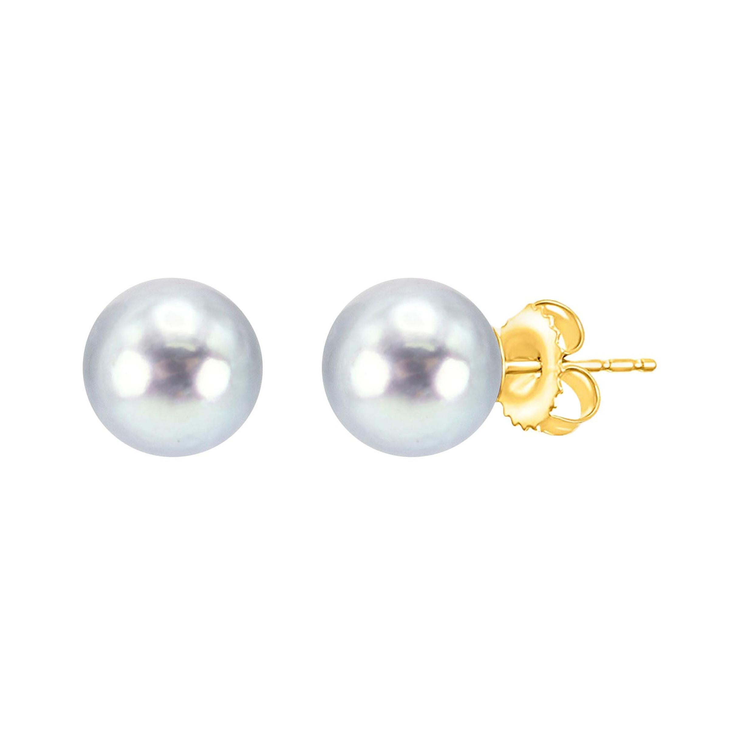 14K White Gold Round Freshwater Akoya Cultured AAA+ Quality Pearl Stud