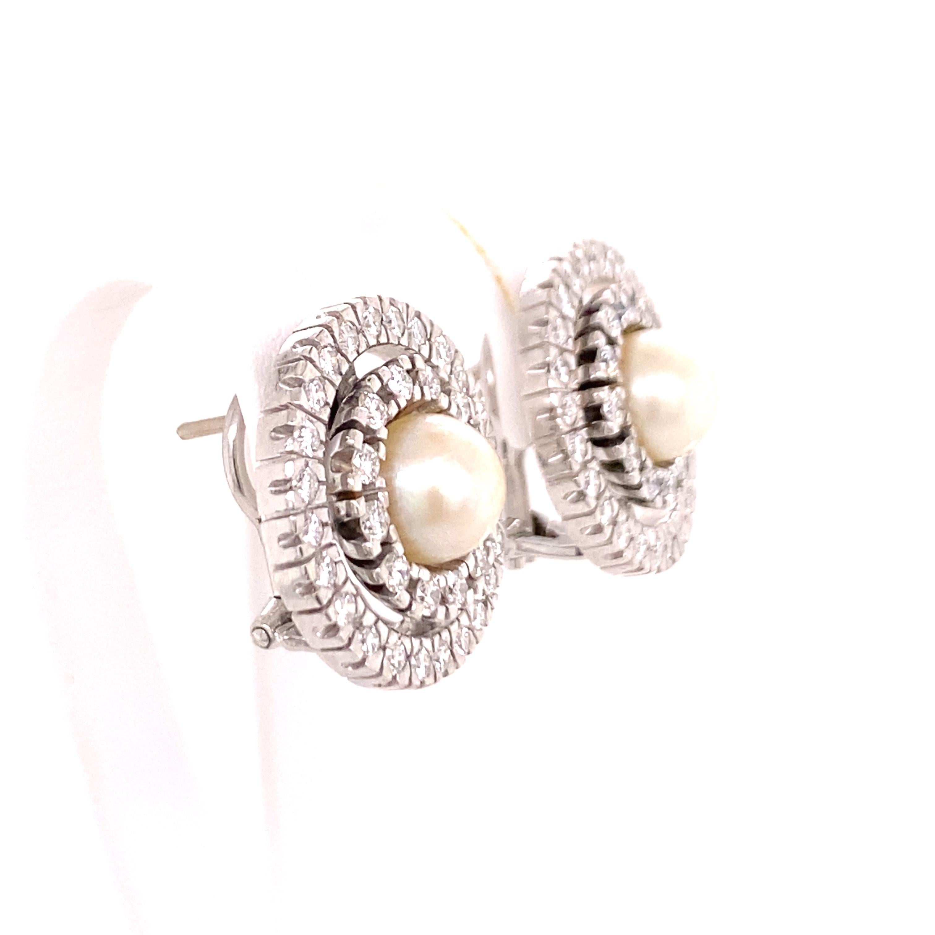 Brilliant Cut Akoya Cultured Pearl and Diamond Earclips in 18 Karat White Gold