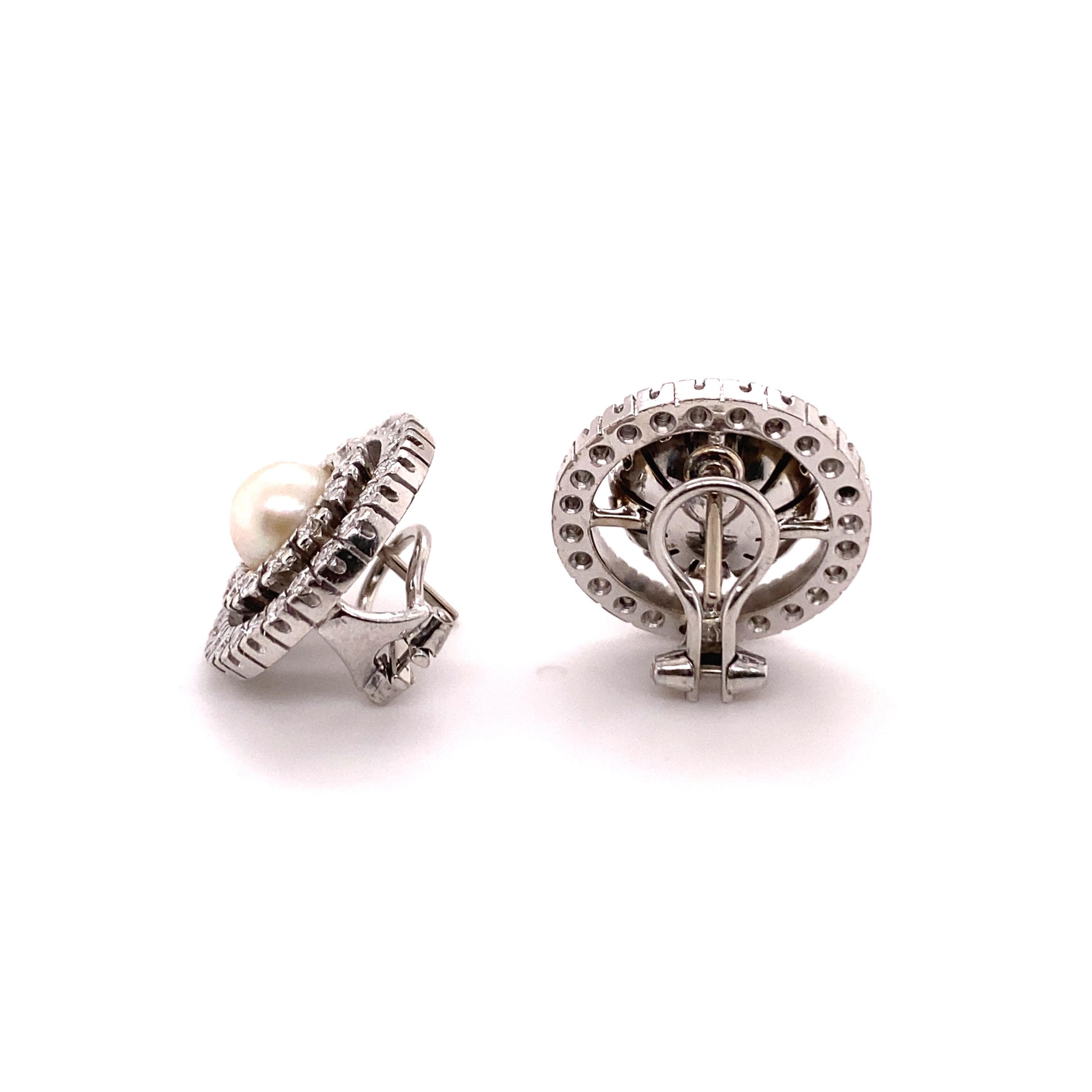 Akoya Cultured Pearl and Diamond Earclips in 18 Karat White Gold 1