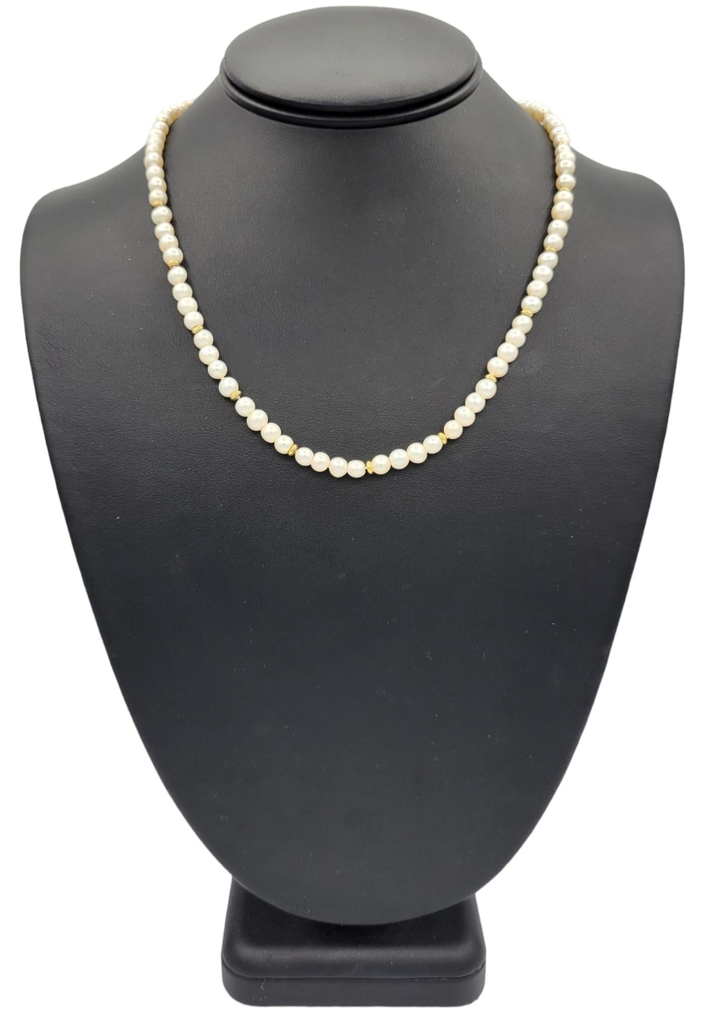 Akoya Cultured Pearl and Gold Disc Bead Station Necklace in Yellow and Rose Gold In Good Condition For Sale In Scottsdale, AZ