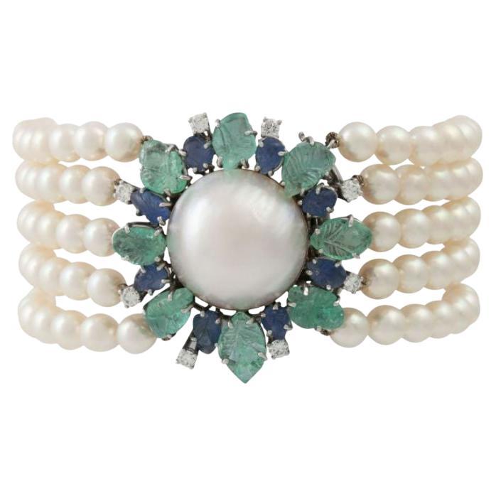 Akoya Cultured Pearl Bracelet, 5 Rows For Sale