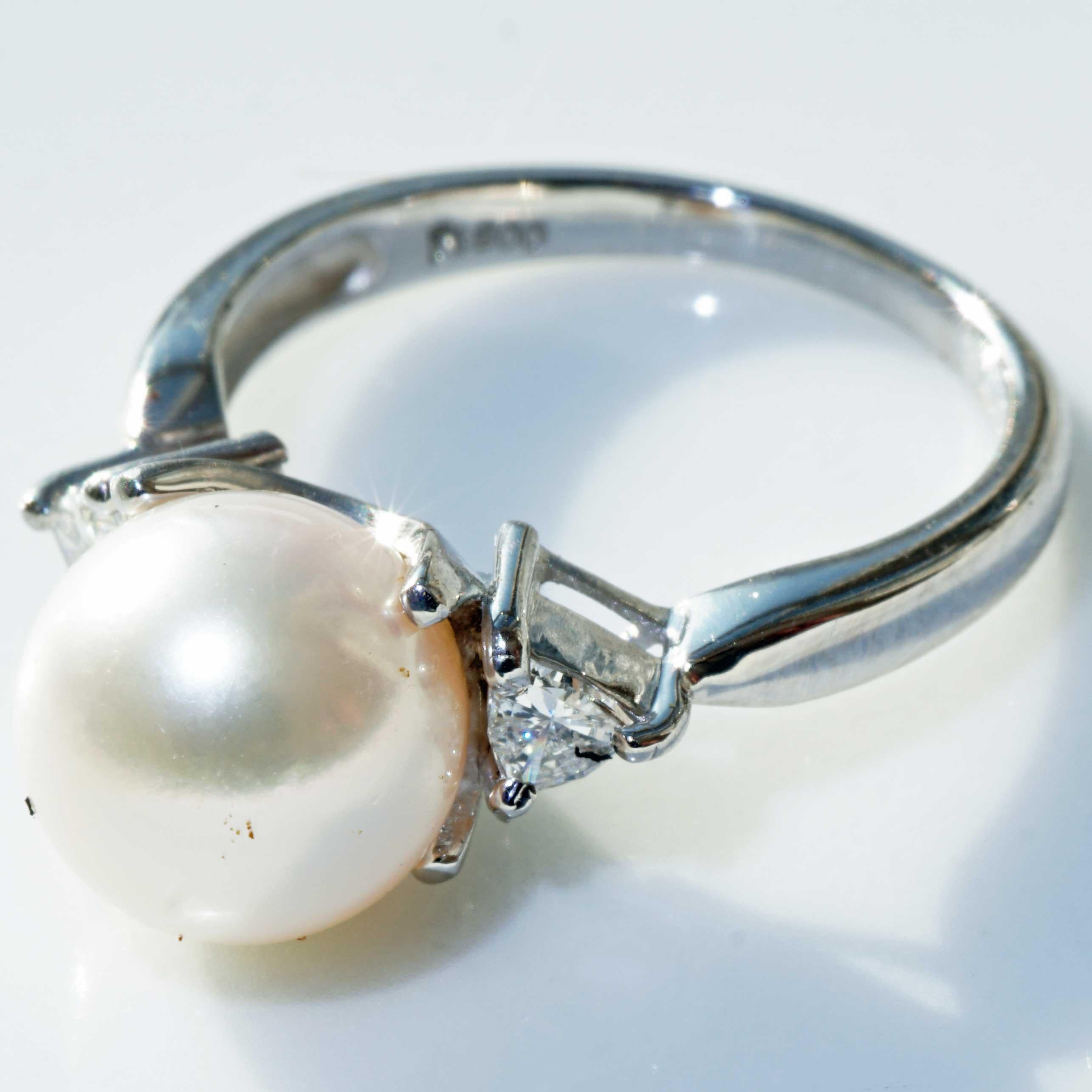 Perle de culture Akoya Bague brillante Platine 0.20 ct 9 mm AAA+ TW Loupeclean en vente 5