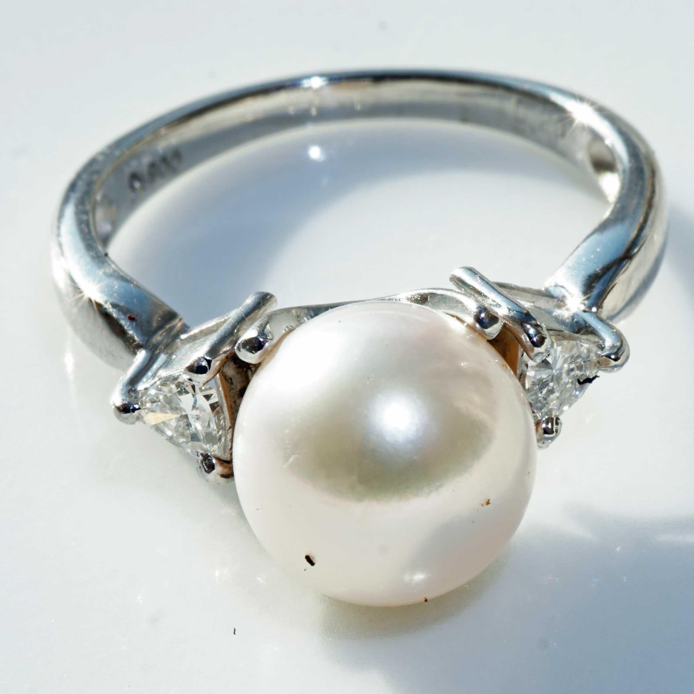 Perle de culture Akoya Bague brillante Platine 0.20 ct 9 mm AAA+ TW Loupeclean en vente 6