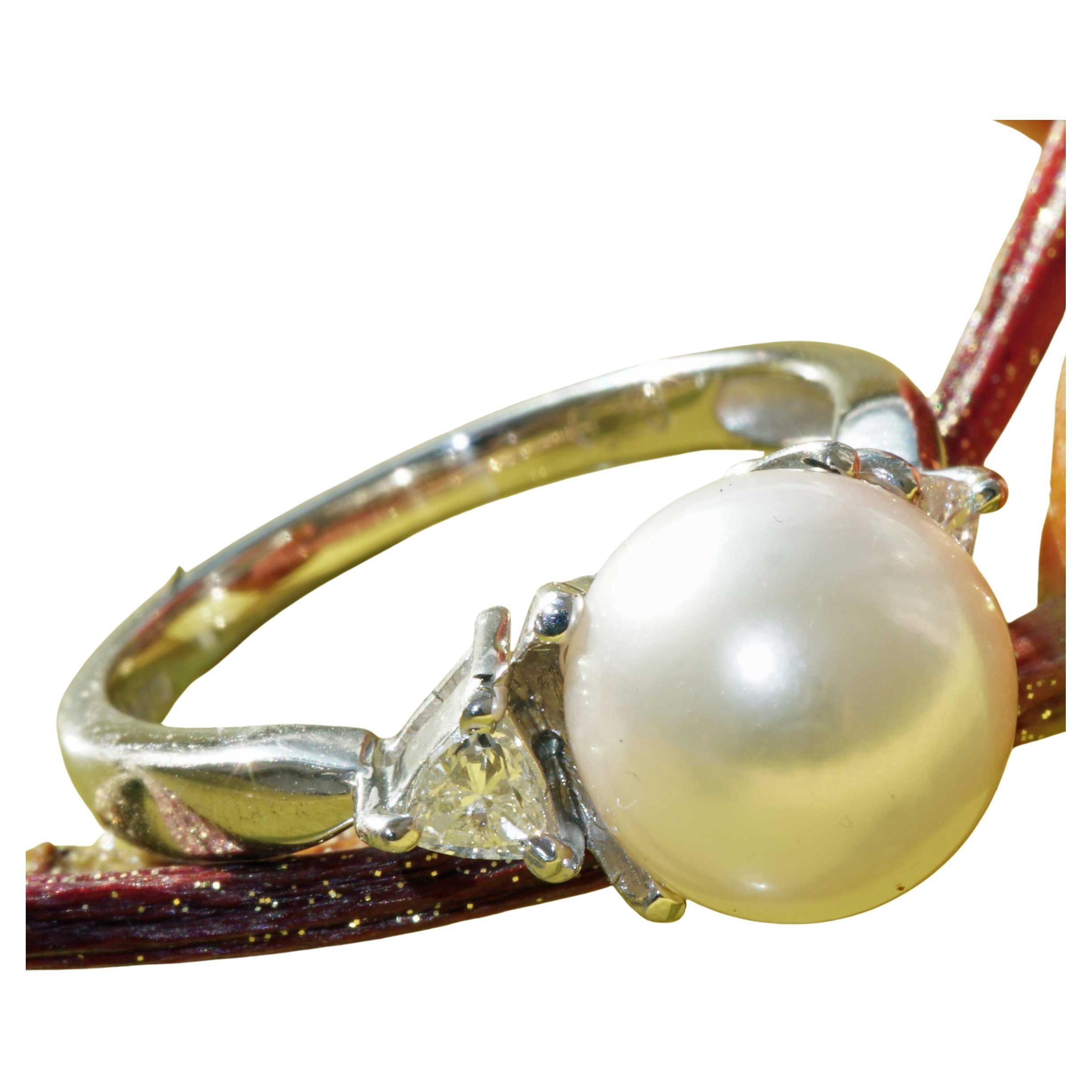 Perle de culture Akoya Bague brillante Platine 0.20 ct 9 mm AAA+ TW Loupeclean en vente