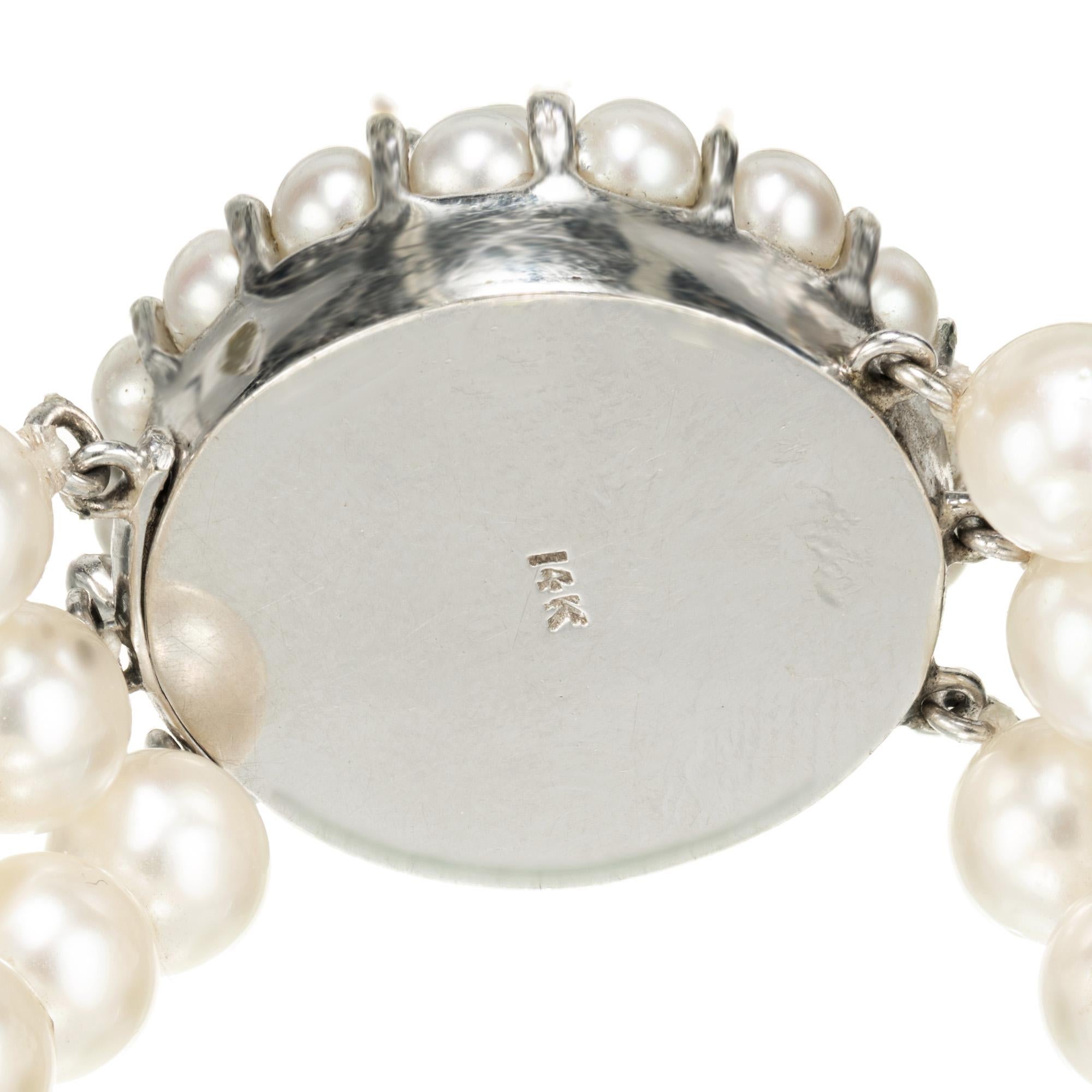 Akoya Cultured Pearl Diamond Gold Multi-Strand Bracelet For Sale 1