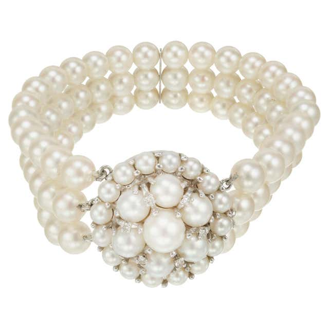 Multi-Strand Pearl and Diamond Bracelet For Sale at 1stDibs | four ...