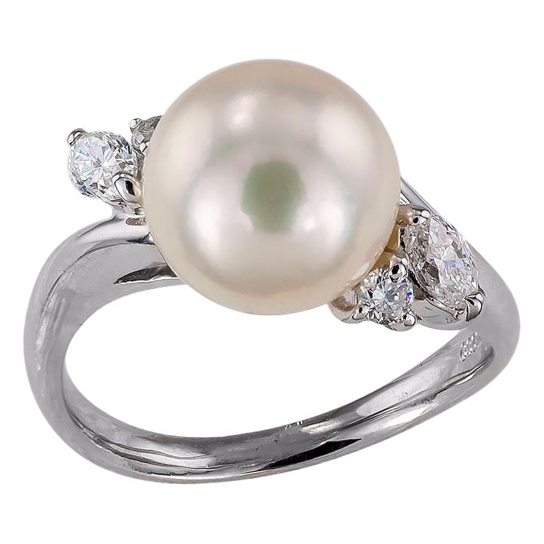 Akoya Cultured Pearl Diamond Platinum Ring