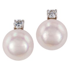 Akoya Cultured Pearl Diamond Platinum Stud Earrings