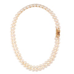 Akoya Cultured Pearl Double Strand Necklace Ruby Diamond Gold