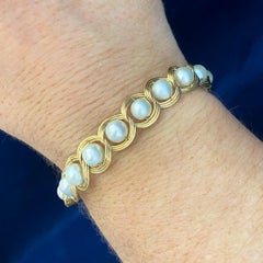 Akoya Cultured Pearl Handmade Bracelet in 14K Yellow Gold, Fits 7 Inch Wrist