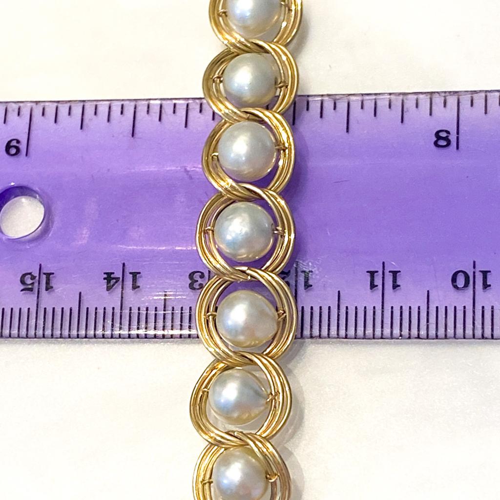 Akoya Cultured Pearl Handmade Bracelet in 14K Yellow Gold, Fits 7 Inch Wrist 1