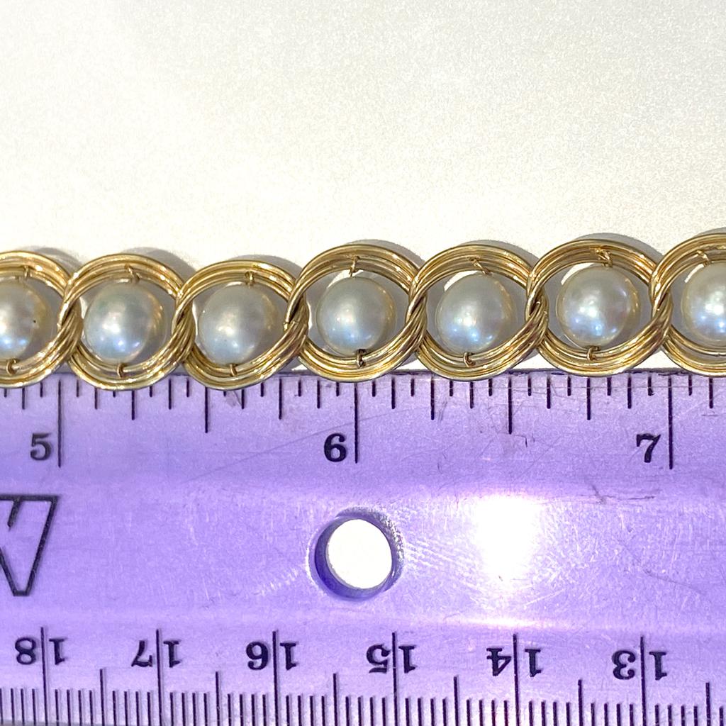 Bracelet de perles de culture Akoya fait à la main en or jaune 14K, pour poignet de 7 pouces 2