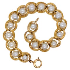 Retro Akoya Cultured Pearl Handmade Bracelet in 14K Yellow Gold, Fits 7 Inch Wrist