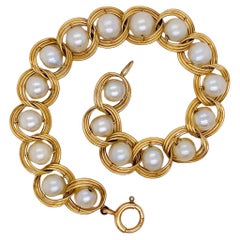 Bracciale fatto a mano con perle coltivate Akoya in oro giallo 14K, adatto a un polso di 7 pollici