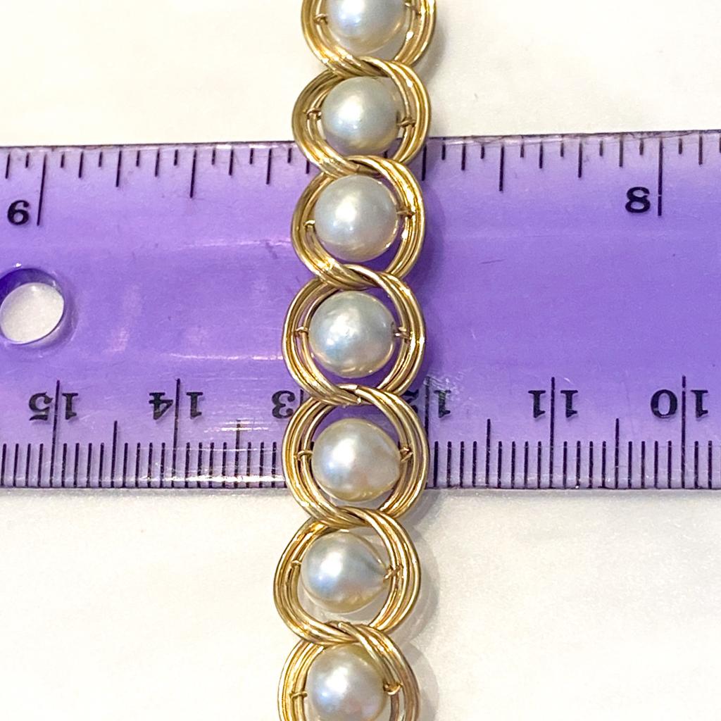 Handgefertigte Akoya-Zuchtperlenkette aus 14K Gelbgold, 17,5 Zoll, Akoya Damen