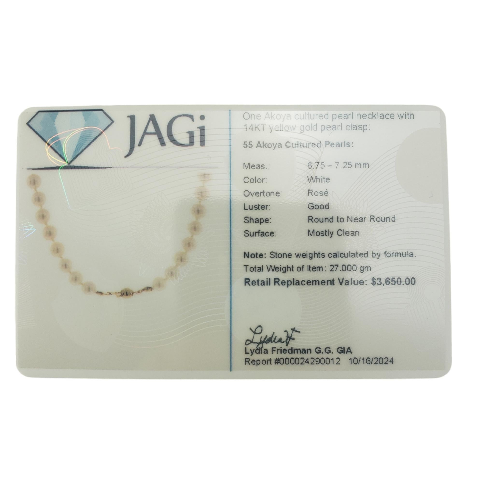 Akoya Cultured Pearl Necklace with 14K Yellow Gold Closure  #19461 For Sale 6