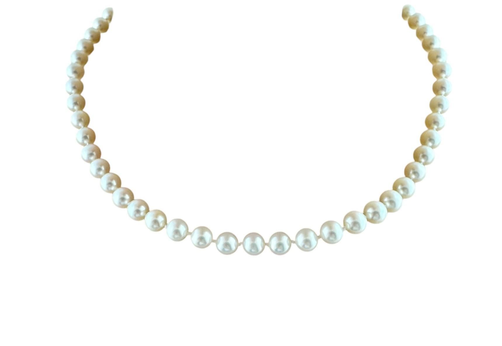 Akoya Cultured Pearl Necklace with 14K Yellow Gold Closure  #19461 For Sale 7