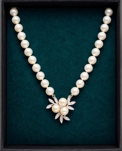 Akoya Cultured Pearl Opera Necklace 8.5–8.9mm Diamond and Gold Clasp Enhancer