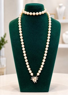 Akoya Cultured Pearl Opera Necklace 8.5–8.9mm Diamond and Gold Clasp Enhancer