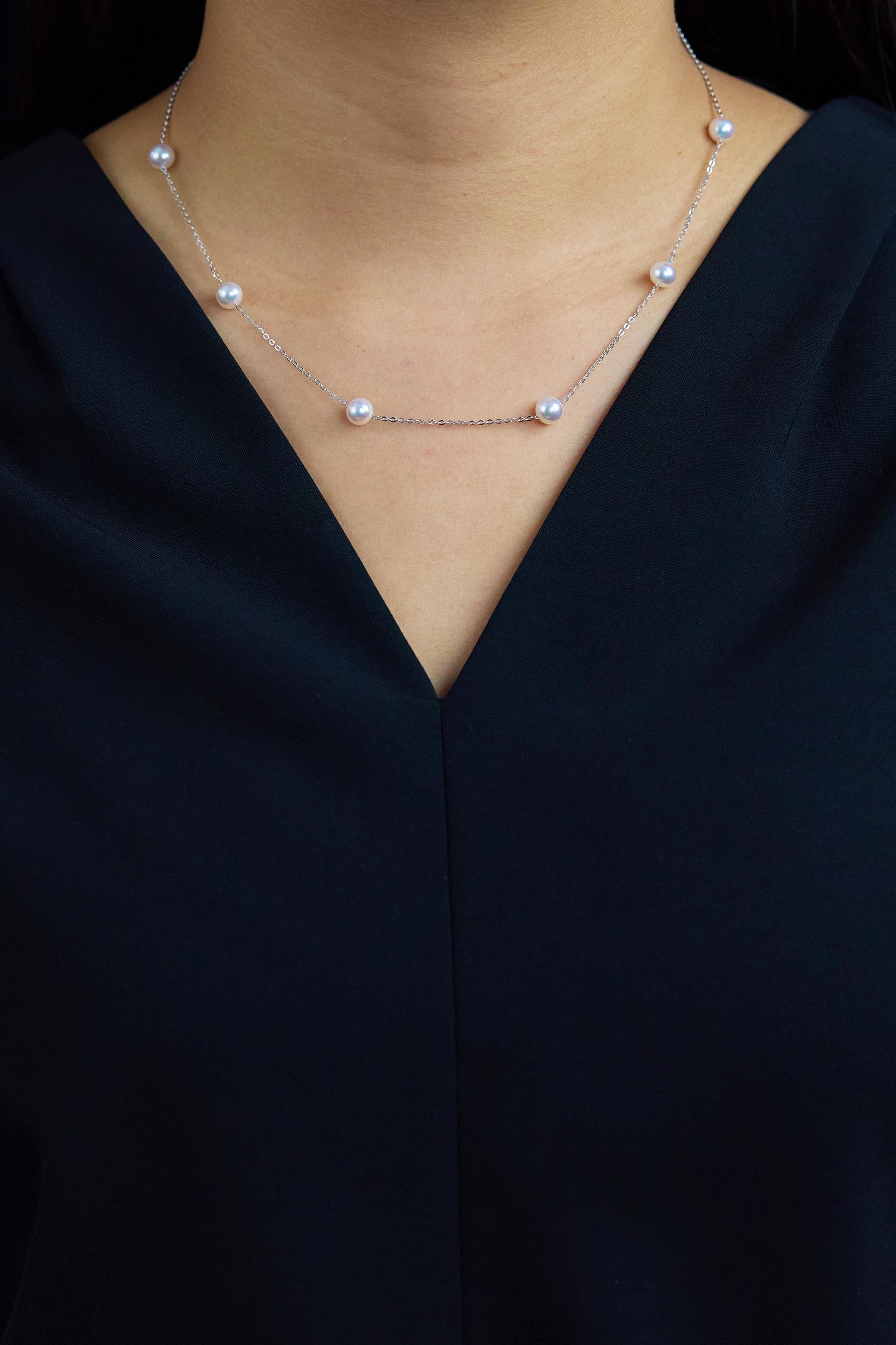 Contemporary Akoya Japanese Pearls By the Yard Necklace in White Gold For Sale