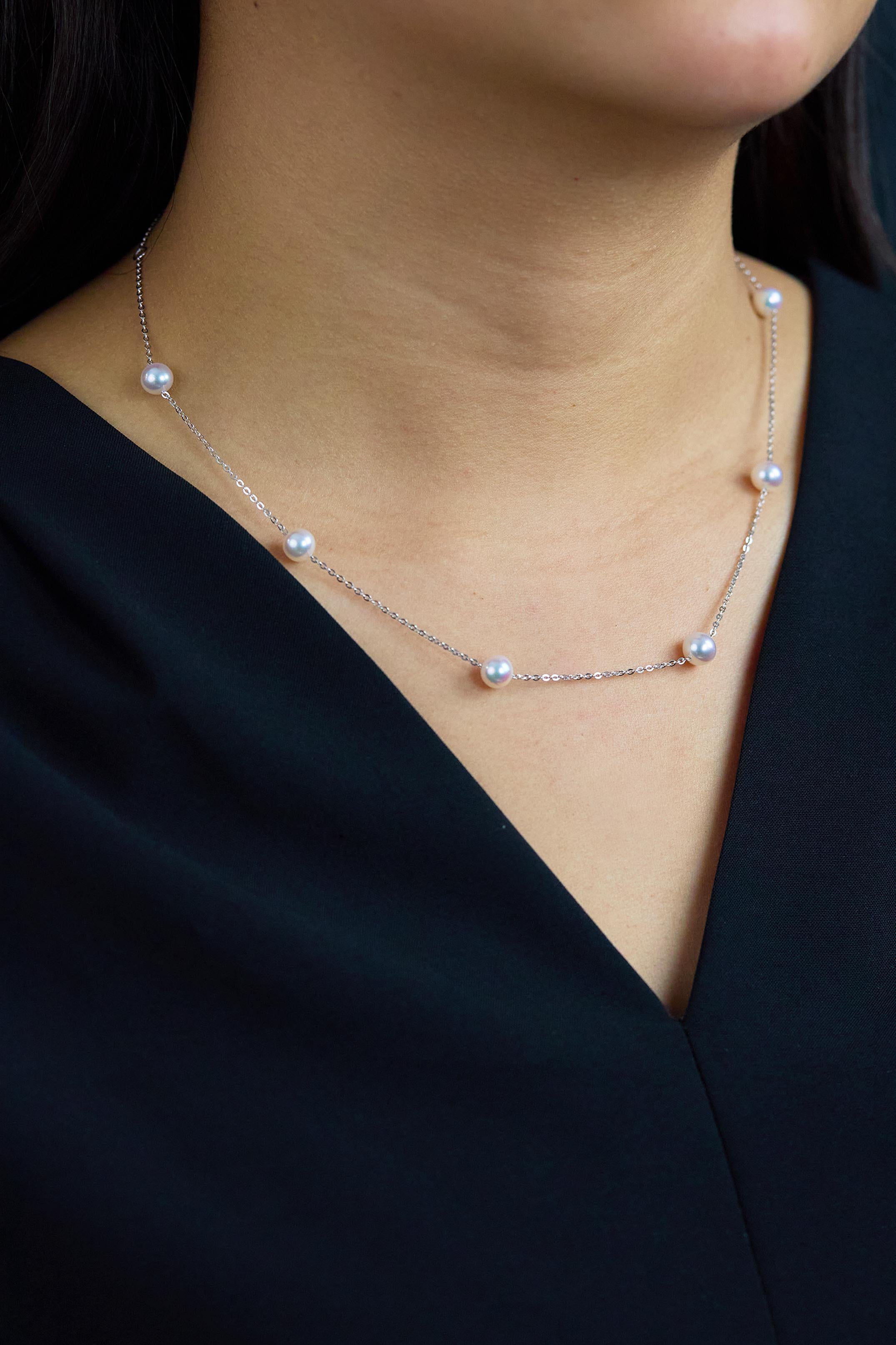 Akoya Japanese Pearls By the Yard Necklace in White Gold In New Condition For Sale In New York, NY