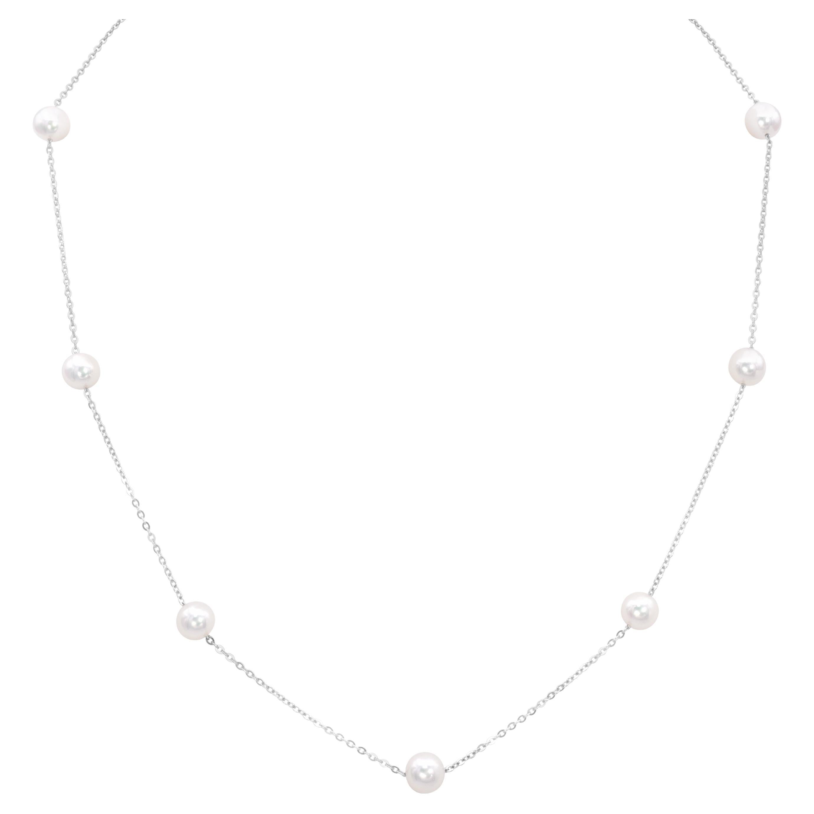 Akoya Japanese Pearls By the Yard Necklace in White Gold For Sale