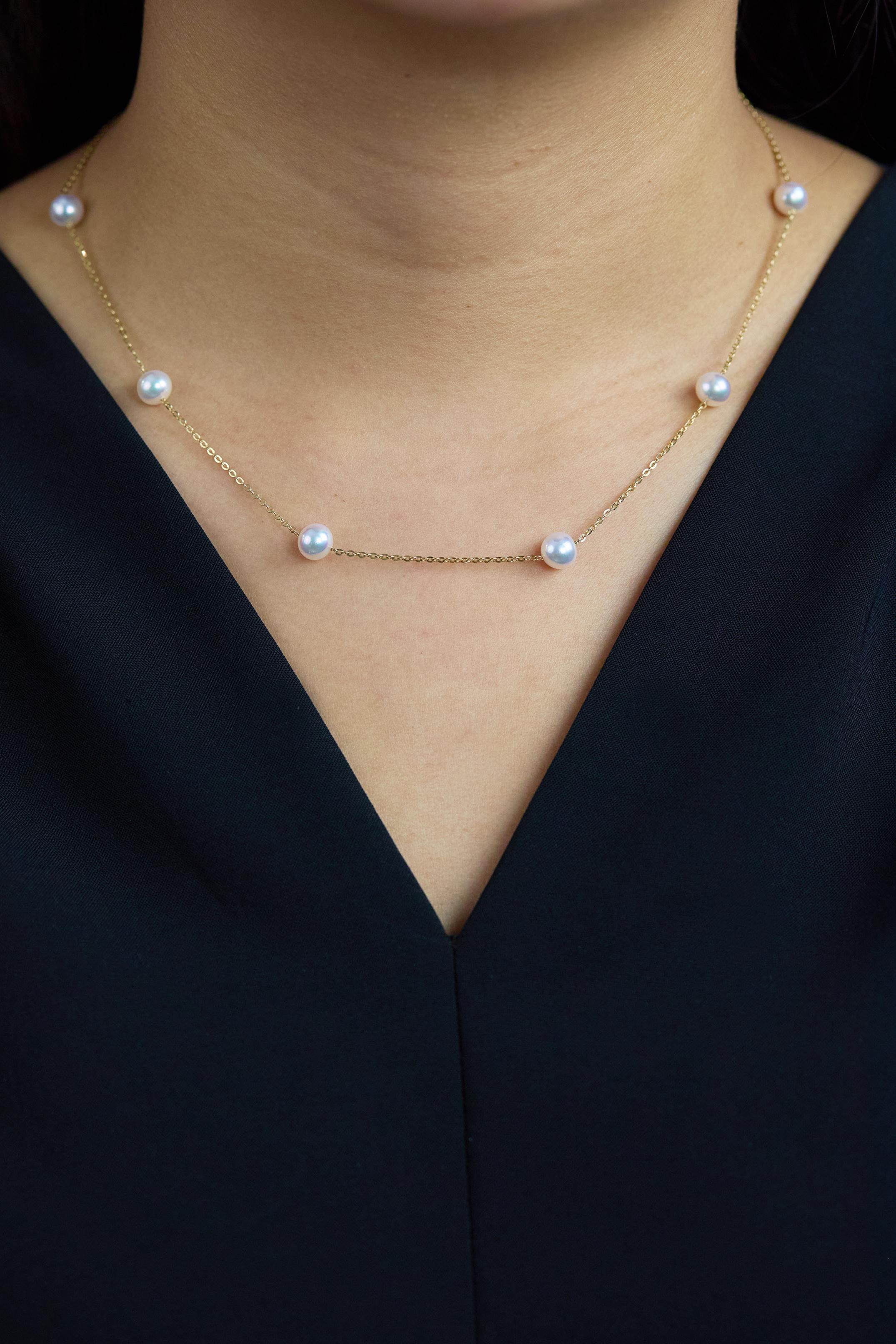 Akoya Japanese Pearls By the Yard Necklace in Yellow Gold In New Condition For Sale In New York, NY